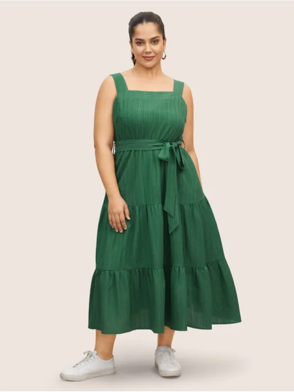 BloomChic Plus Size 5XL Sleeveless Teal Tiered Maxi Dress with Waist Tie us28